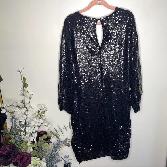 ASHLEY STEWART Sequin Wrap Bodycon Evening Dress Black {E6} - Picture 4 of 5